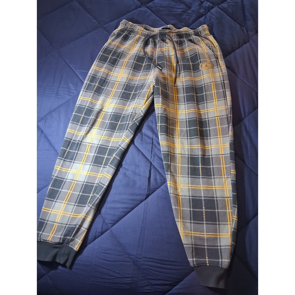 Jordan Mens Plaid Fleece Joggers Grey Yellow Jumpman Sweatpants XL